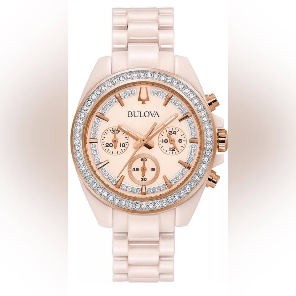 Bulova Pearl Pink Swarovski Crystal Chronograph Watch Limited Edition NWT
